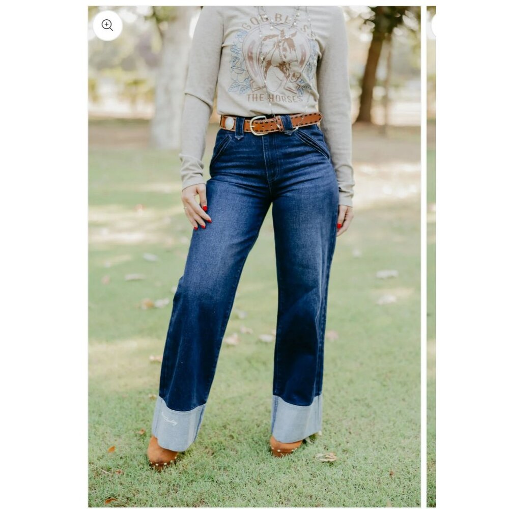 Rodeo Quincy Womens Dark Wash Wide Leg Jeans Size 28 With Embroidered Horseshoes